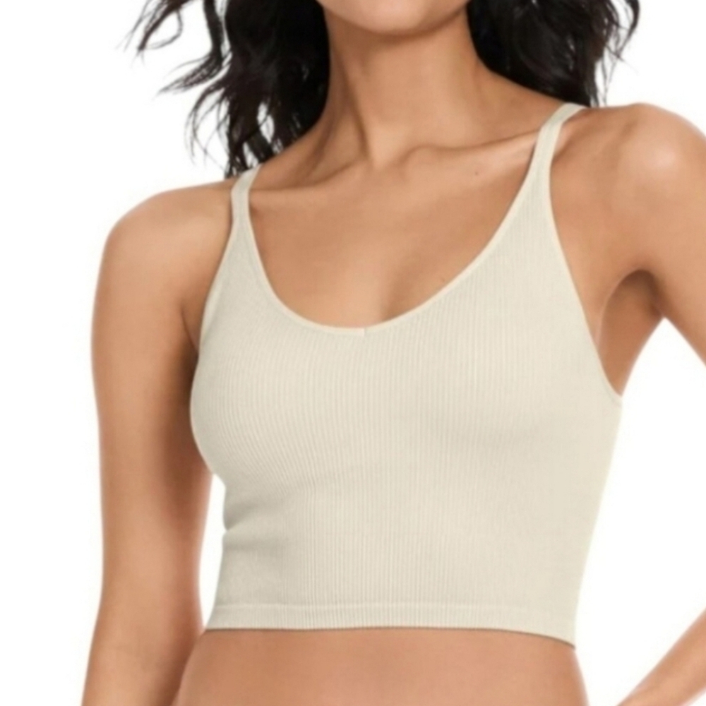Lemon Ribbed Yoga Bra Women's Size Medium Cream Seamless NWOT Lounge
